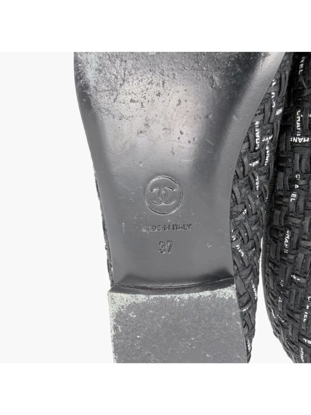 Chanel CC Cap Toe Logo Tweed Ballet Flats Black Leather Size 37 US 6-6.5 Women's - Picture 13 of 15